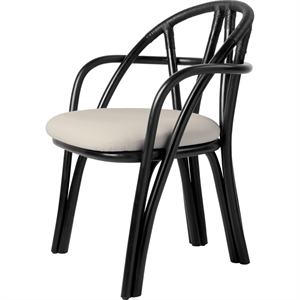 Gubi Bistra Esszimmerstuhl mit Armlehnen Ebenholz lackiertes Rattan/Fustagno Limonta 001