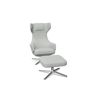 Vitra Grand Repos Sessel mit Hocker, Dumet Pebble Melange/ Chrom