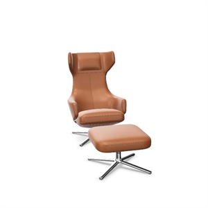 Vitra Grand Repos Sessel mit Hocker Cognac/ Chrom