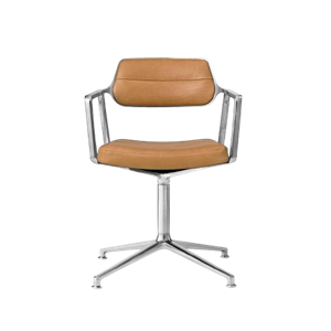 Vipp 453 Drehstuhl mit Bodengleitern Aluminium/Camel/Leder