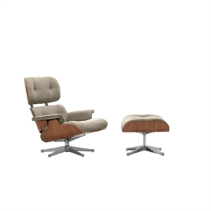 Vitra Eames Sessel mit Hocker, Walnuss/05 Creme/Dunkelbraun/ Aluminium
