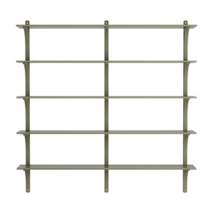 Schwedisches Levi-Regal 180 cm 5 Ablagen Messing/ Moosgrün/Esche