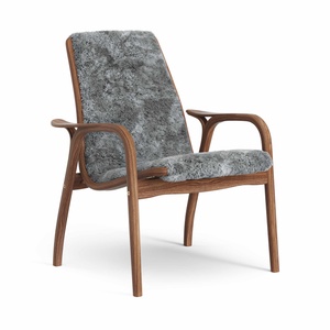 Swedese Laminat-Sessel, lackiert, Walnuss/Skandinavisches Grau/Schaffell