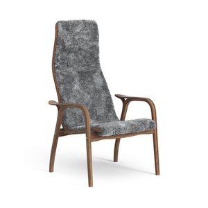 Swedese Lamino Sessel Hoch Lackiert Walnuss/Skandinavisches Grau/Schaffell