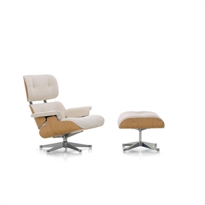 Vitra Eames Sessel mit Hocker Kastanie/01 Elfenbein/Perle/ Aluminium