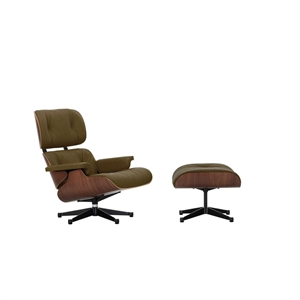 Vitra Eames Sessel mit Hocker, Walnuss/58 Khaki/ Schwarz