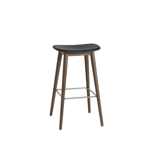 Muuto Fiber Barhocker mit Holzgestell Schwarz/ Dunkelbraun H76 cm