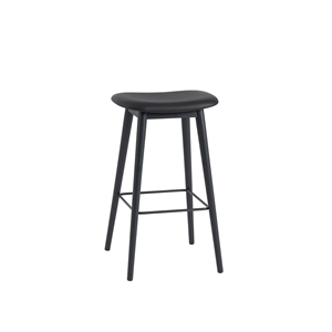 Muuto Fiber Barhocker mit Holzgestell Leder Gepolstert Schwarz/ Schwarz H76 cm