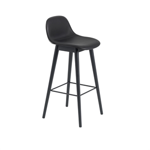 Muuto Fiber Barhocker mit Holzgestell und Rückenlehne Leder Bezogen Schwarz H97.5 cm