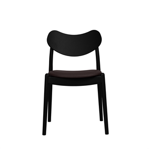 Ro Collection Hybrid Esszimmerstuhl, gepolsterter Sitz, schwarz lackierte Eiche/ Schwarz Leder