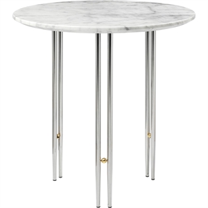 IOI Side Table Beistelltisch - Rund, Ø50 (Chrom Gestell / Messingkreis, Weißer Carrara Marmor)
