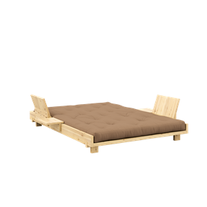 Karup Design Social Schlafsofa mit 2 Stk. Rückenlehne, Beistelltische und Matratze 140x200 Mocca/Klar Lackiert