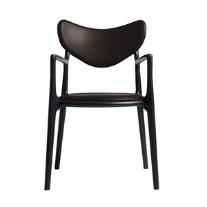 Ro Collection Salon Esszimmerstuhl, gepolstert, schwarz lackierte Buche/dunkelbraunes Leder