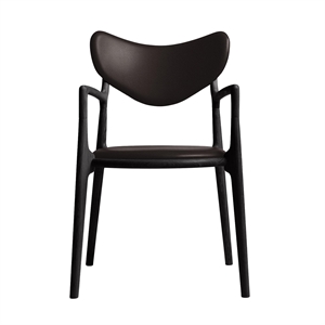 Ro Collection Salon Esszimmerstuhl, gepolstert, schwarz lackierte Eiche/dunkelbraunes Leder