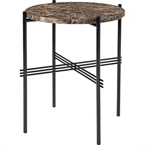 GUBI TS Couchtisch Rund Ø40 cm mit Schwarzem Gestell und Brauner Emperador Marmorplatte
