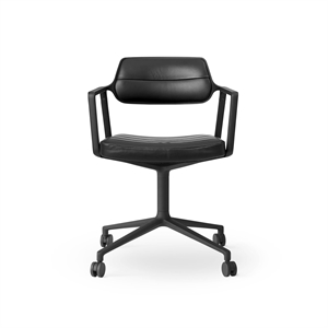 Vipp 453 Drehstuhl mit Rollen, Schwarz/ Schwarz Leder