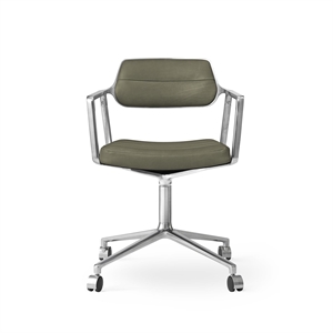 Vipp 453 Drehstuhl mit Rollen Aluminium/Bosco Grün Leder