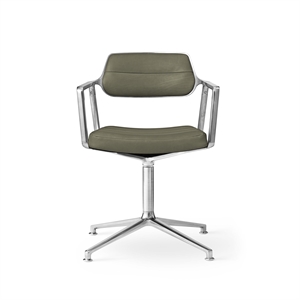 Vipp 453 Drehstuhl mit Bodengleitern Aluminium/Bosco Grün Leder