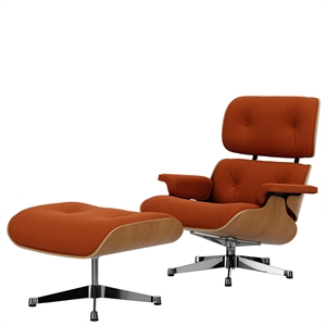 Vitra Eames Sessel mit Hocker, Calma Cognac/ Aluminium/Kastanie